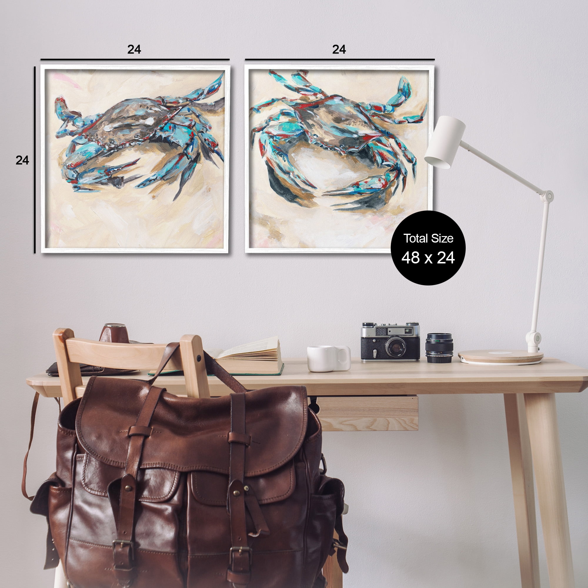 Stupell Industries Blue Crabs on Sand Animals & Insects Painting White Framed Art Print Wall Art, 24 x 24, Set of 2
