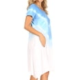thumbnail image 4 of Sakkas Lilla Women's Casual Tie Dye Midi Boho Loose Short Sleeve Knit Dress Pocket - Blue - S/M, 4 of 5