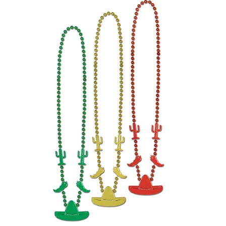 Party Central Pack of 12 Green and Red Mexican Fiesta Cinco de Mayo Party Bead Necklaces 33"