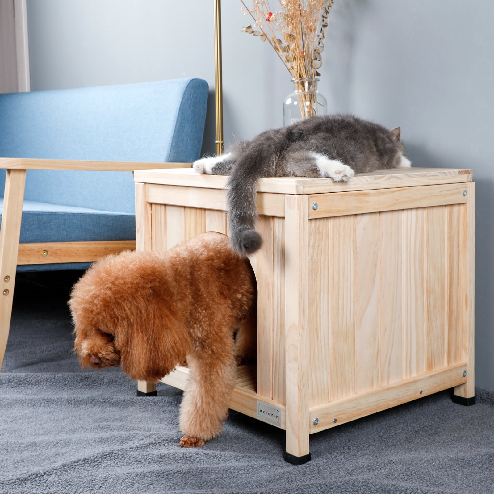 Petsfit Dog House, Indoor Dog Wooden House with Elevated and Ventilate Floor for Small Dogs and Cats