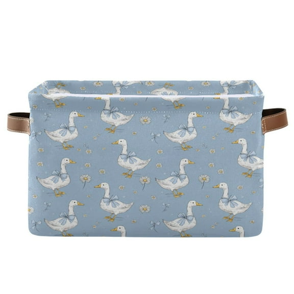 Foldable Storage Basket,Canvas Fabric Foldable Storage Bins with Handles Open Home Storage Bins Boxes for Toy Book Shelf Closet Baskets Cute Geese and Daisies
