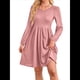 thumbnail image 2 of Vestido de Mujer con Mangas Largas Tipo Farol, Cuello Redondo, Falda Evasé, Moda de Otoño Rosa L, 2 of 7