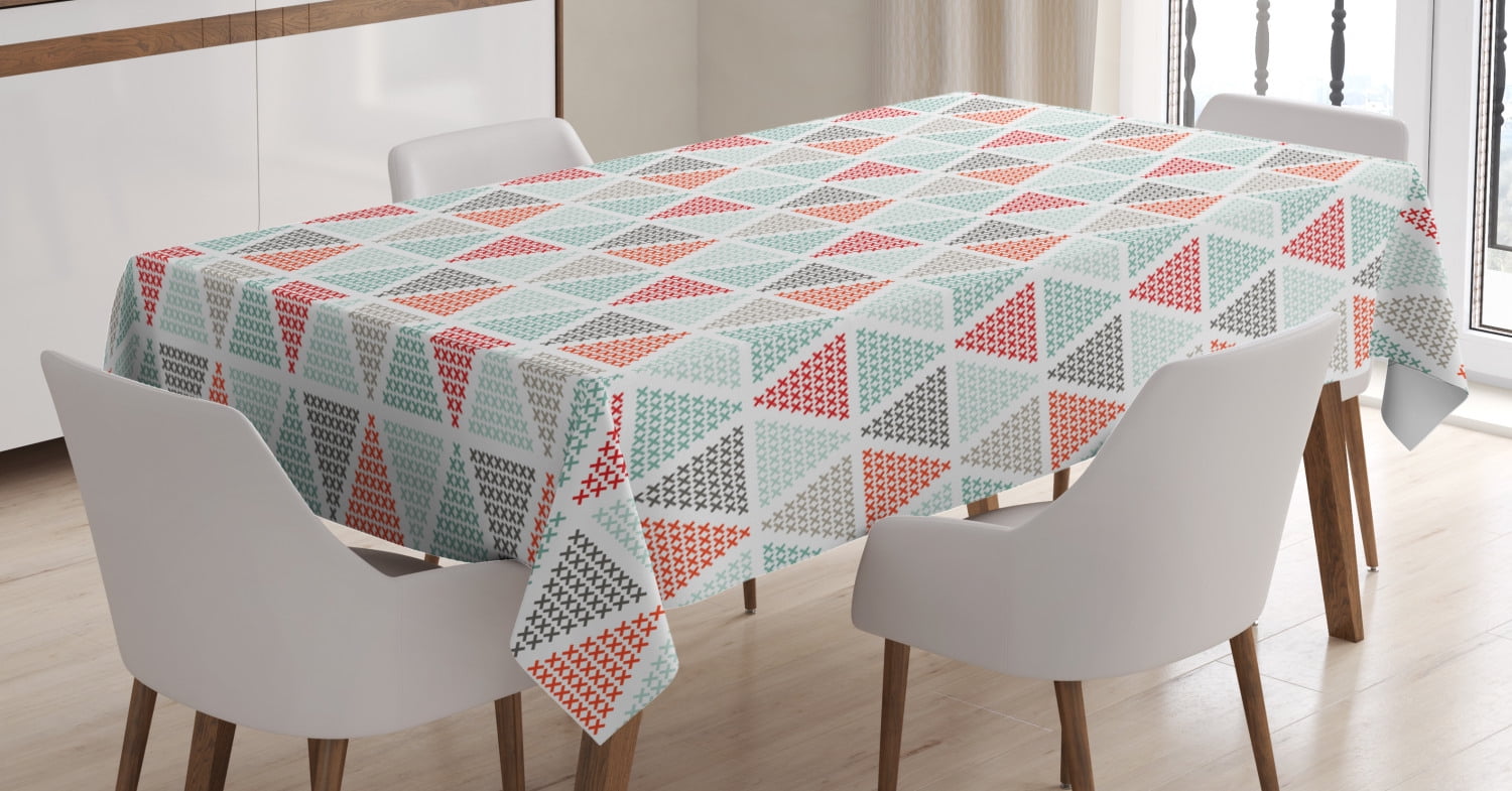 Geometric Tablecloth, Harlequin Pattern with Small Crosses in Pastel