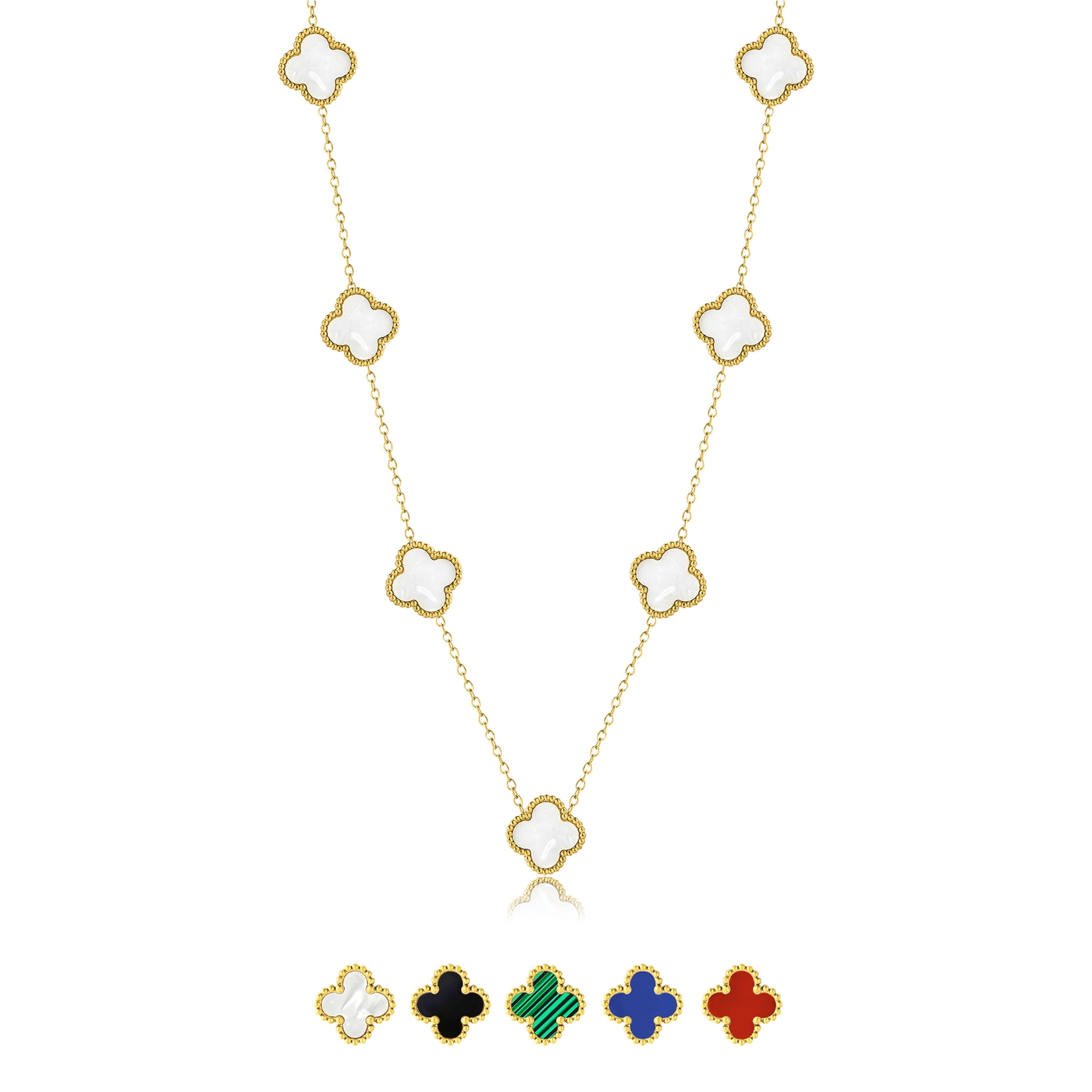 JeenMata White Flower Station Necklace in Yellow Gold Plated