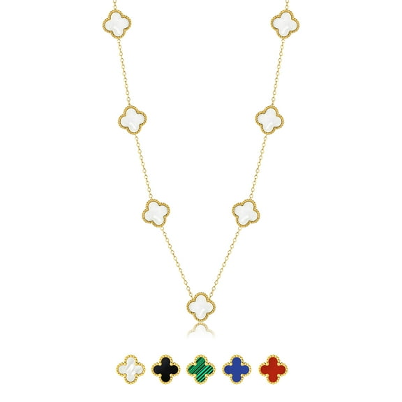 JeenMata White Flower Station Necklace in Yellow Gold Plated