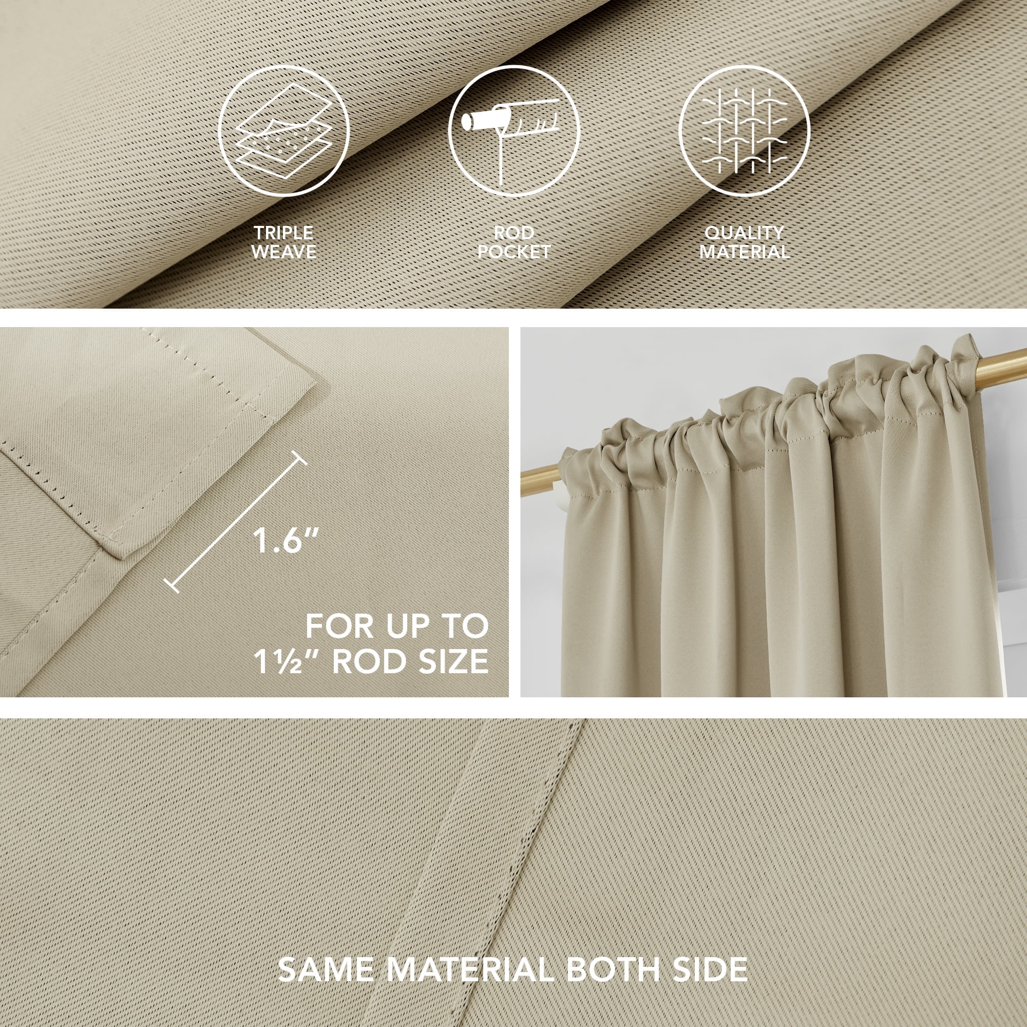 ZOPZO Bedroom Blackout Curtains Rod Pocket Light Blocking Window Curtains for Living Room 52 x 72 inch Beige 2 Pieces
