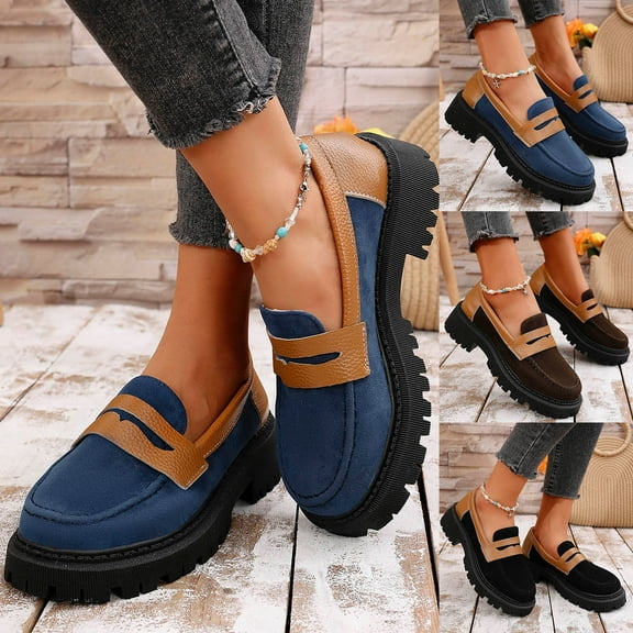 Hinvhai Womens Loafers Shoes,Platform Chunky Loafer Soft Sole Comfortable Slip On Work office Business Casual Dress Shoes Brown 9.5(43)