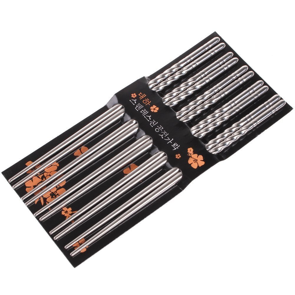 Metal Stainless Steel Chopsticks Spiral Threaded Chop Sticks 5 Pairs 