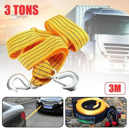 3 Tons 3M Tow Cable Towing Strap Emergency Heavy Duty Pull Rope W/Hook Car (Best Tow Dolly Straps)