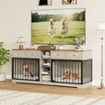 thumbnail image 2 of Double Dog Crate Furniture for 2 Dogs, 82” Heavy Duty Wooden Kennel & TV Stand with 4 Drawers & Shelves, Large Indoor Pet House and Storage Cabinet, Washed White, 2 of 7
