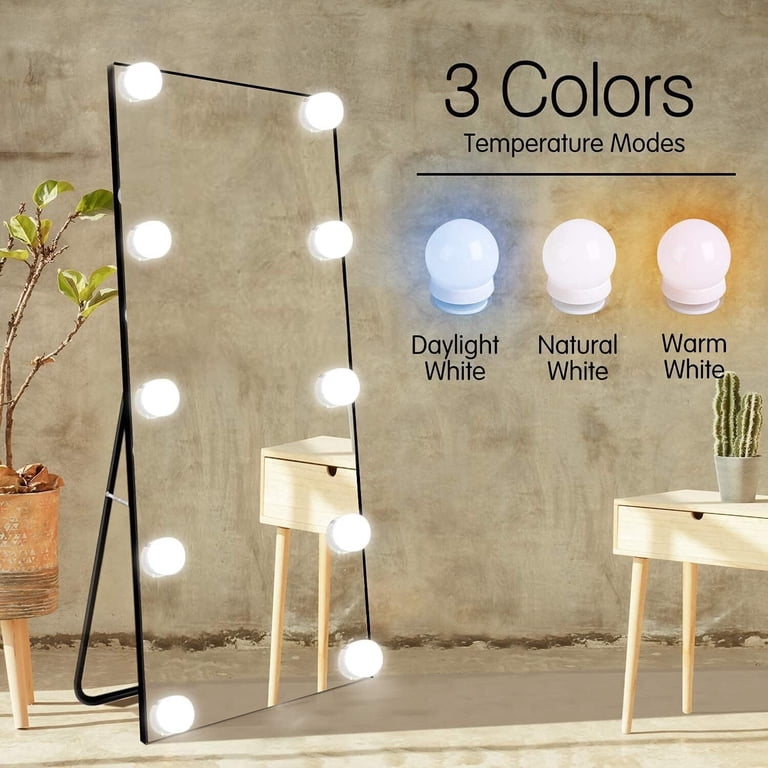 10-LED Hollywood Vanity Mirror Light – USB Powered, 3 Color Temps, 9 Brightness Levels, Stick-On Installation, For Makeup & Dressing