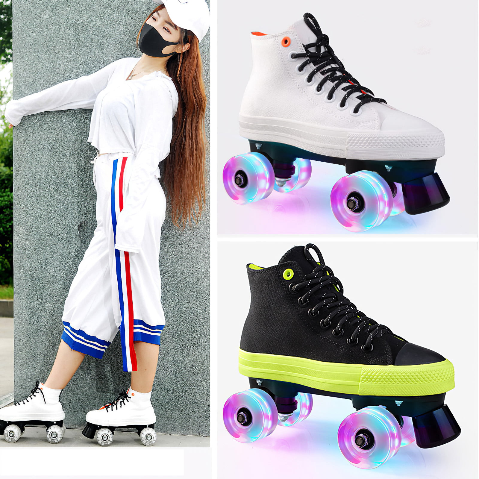 Magicorange 8 Pack Roller Skate Wheels with Bearings Installed Light Up Luminous Quad Wheels for Indoor or Outdoor Double Row Skating and Skateboard 32mm x 58mm 78A 