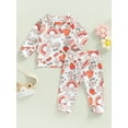 thumbnail image 3 of Seyurigaoka Toddler Baby Girls Boys Autumn Clothes Set Flower Rainbow Print Long Sleeve Round Neck Tops + Elastic Waist Long Pants, 3 of 9