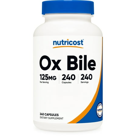 Nutricost Ox Bile Supplement Capsules, 125mg Per Serving, 240 Vegetarian Capsules