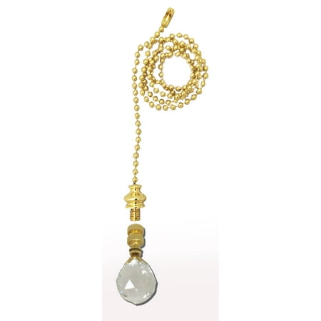 Crystal Light Pull Royal Designs Fan Pull Chain with Medium Faceted Diamond Crystal Finial – Polished Brass ()