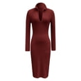 thumbnail image 5 of IWRICH Sweater Dress for Women Slim Fit Half Turtleneck V-Neck Long Sleeve Knitted Belted Midi Dress Fall Casual Jumper Dresses Red M, 5 of 5