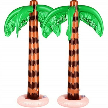 Hawaiian Luau Decoration TecUnite 2 Pack Inflatable Palm Trees Jumbo Coconut Trees Beach Backdrop Favor for Hawaiian Luau Party Decoration ()