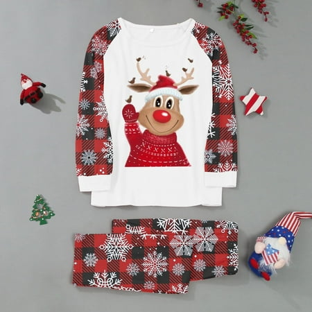 

Uorcsa Cute Casual Comfy Christmas Print Tops+Pants Funny Pajamas Dad Parent-child clothing Red