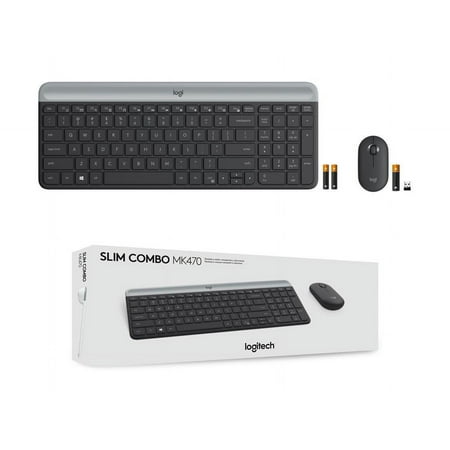 Logitech - MK470 Full-size Wireless Scissor Keyboard and Mouse Bundle for Windows with Quiet clicks - Black/Gray