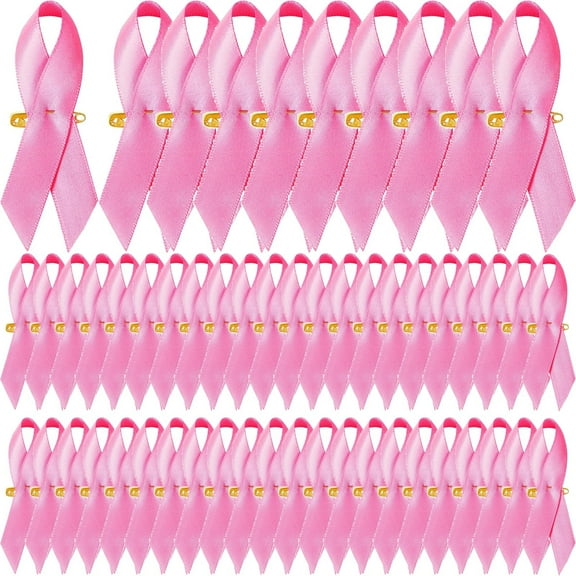 100Pcs Breast Cancer Awareness Ribbon Pins Breast Cancer Awareness Accessories Pink Satin Awareness Ribbons with Safety Pins 1.4 x 3 inch