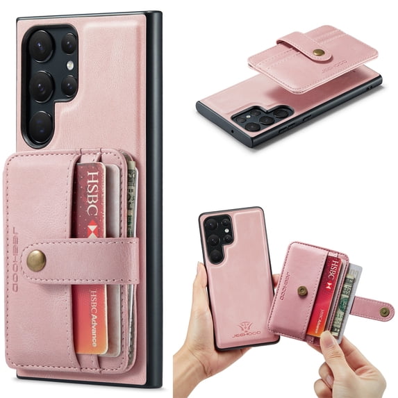 SaniMore Detachable Wallet for Samsung Galaxy S22 Ultra Case, Powerful Magnetic PU Leather 2-in-1 Functional RFID Blocking Cover with Card Slot Shockproof Protective Shell for S22 Ultra, Pink