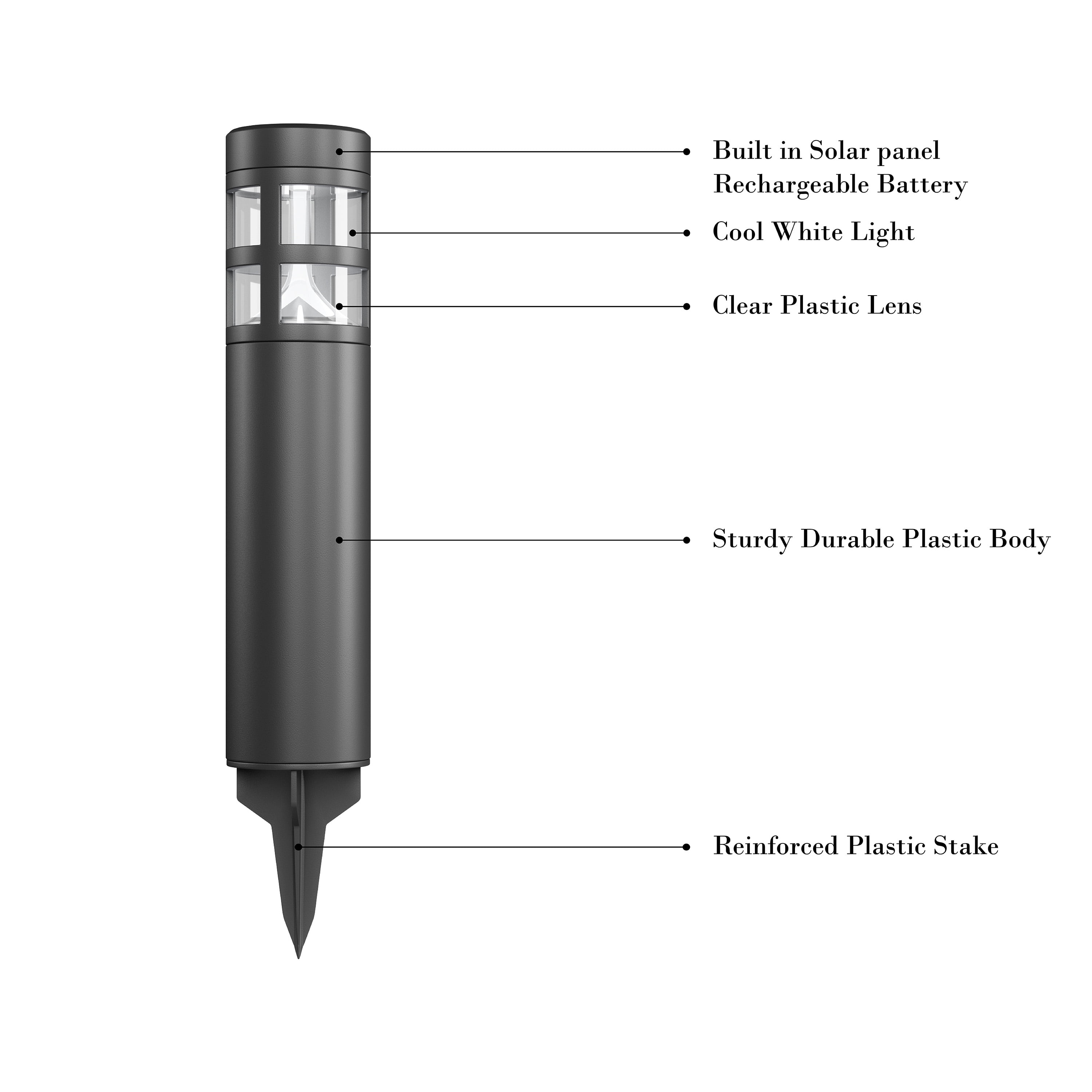 Pure Garden Set of 8 LED Solar Path Bollard Lights for Landscape (Black)