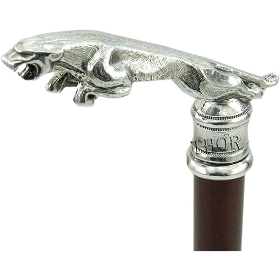 Jaguar Head Handle Victorian Look Wooden Walking Stick Vintage Cane