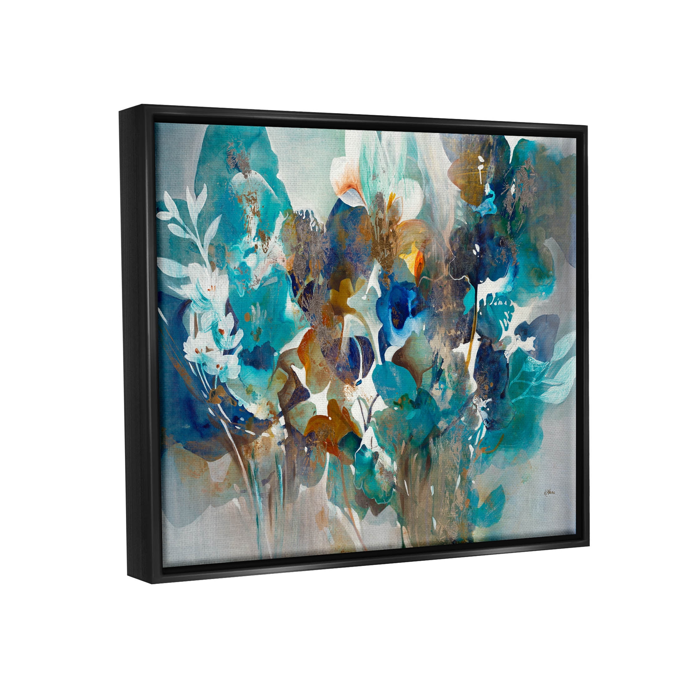 Stupell Industries Mixed Floral Petals Arrangement Painting Jet Black Floating Framed Canvas Print Wall Art, Design by K. Nari