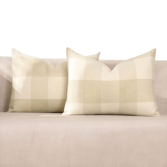 AUQ Beige Cream Buffalo Plaid Lumbar Pillow Covers 12x20 Set of 2 Neutral Checkered Pillow Covers for Couch,Sofa and Patio