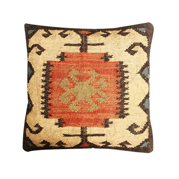 Kilim Pillow Cover Wool Jute Square Cushion Case Decorative Indian Style Pillow Cover For Home Bedroom Décor (18 inch)