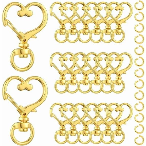 1 Box 40Pcs Heart Swivel Keychain Clasp Gold Swivel Snap Hooks Spring Lobster Claw Alloy Metal Hanging Key Chain Findings Accessories for DIY Jewelry Making Keychains Lanyards Bags Crafts
