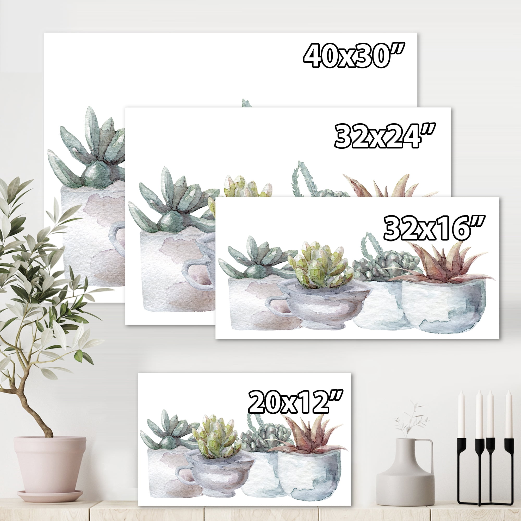 Succulent and Cactus House Plants IV 8 in x 12 in Painting Canvas Art Print, by Designart