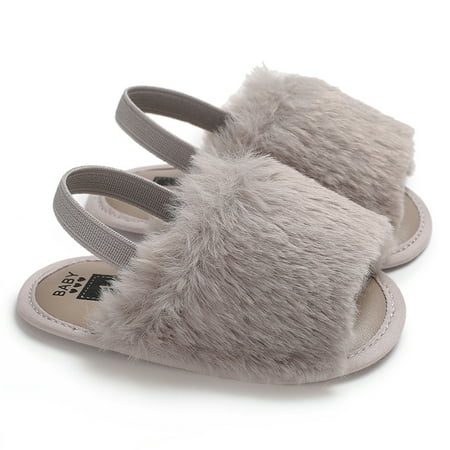 

Lajitongtong Newborn Fur Sneakers Baby Girl Shoes Soft Sole Sandals Prewalker