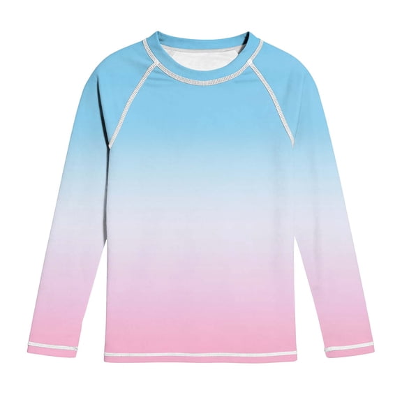 vdgthytj Kids Boys Girls Long Sleeve Tops Crewneck Raglan Shoulder Gradient Quick Dry Sun Protection Sport Shirts(13-14 years,Pink)