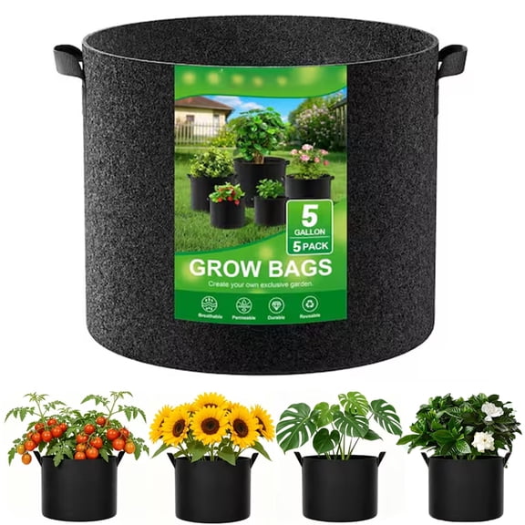 Grow Bags,5 Gallon Planting Bags,Thickened Aeration Fabric Pots with Handles,Reusable Nonwoven Garden Containers for Growing Potatoes, Tomatoes,and Vegetables Indoors or Outdoors,5 Pack