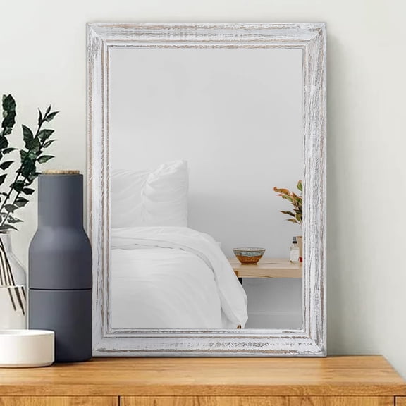 Wall Mirror with Rustic Wood Frame Rectangle Hanging Mirrors for Decorative Bathroom Bedroom Farmhouse Living Room Entryway Small