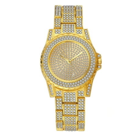 TekDeals Luxury Mens 14k Gold Tone Iced out Simulated Lab Diamond Hip Hop Rapper (Best Price Luxury Watches)