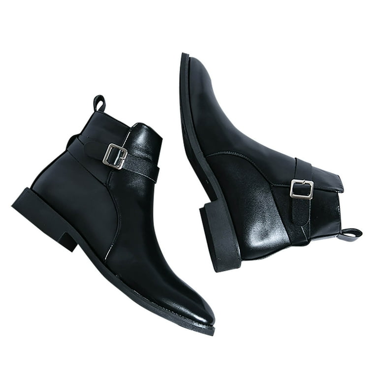 Aueoeo Chelseas Ankle Boots for Men P-U Leather Casual and Formal Dress Boot  With Zipper Black - Walmart.com