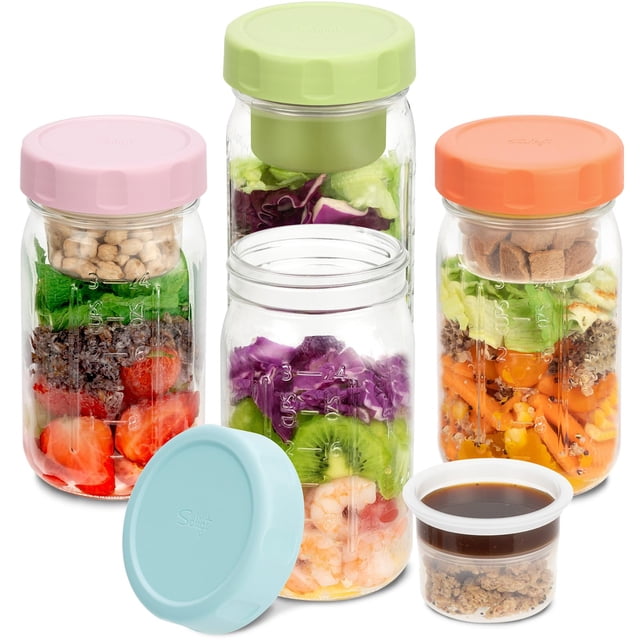 Frascos de vidrio para ensalada SOLIGT, 32 oz, set hermético para meal prep