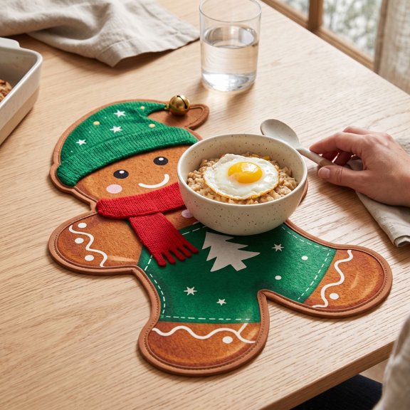 Miwamany Christmas Gingerbread Man Placemats, Cute Boy Girl Character Table Mats, Waterproof Holiday Dining Mat for Kitchen Tabletop Decor, Winter Xmas Party
