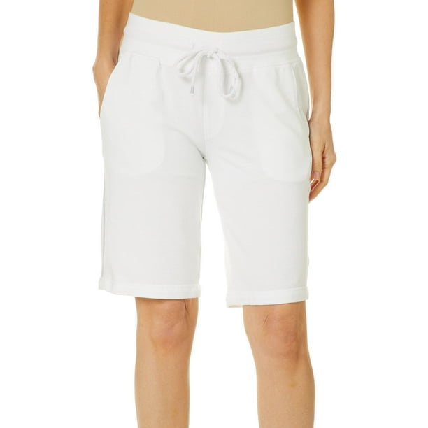 Brisas Brisas Womens Solid French Terry Pull On Bermuda Shorts