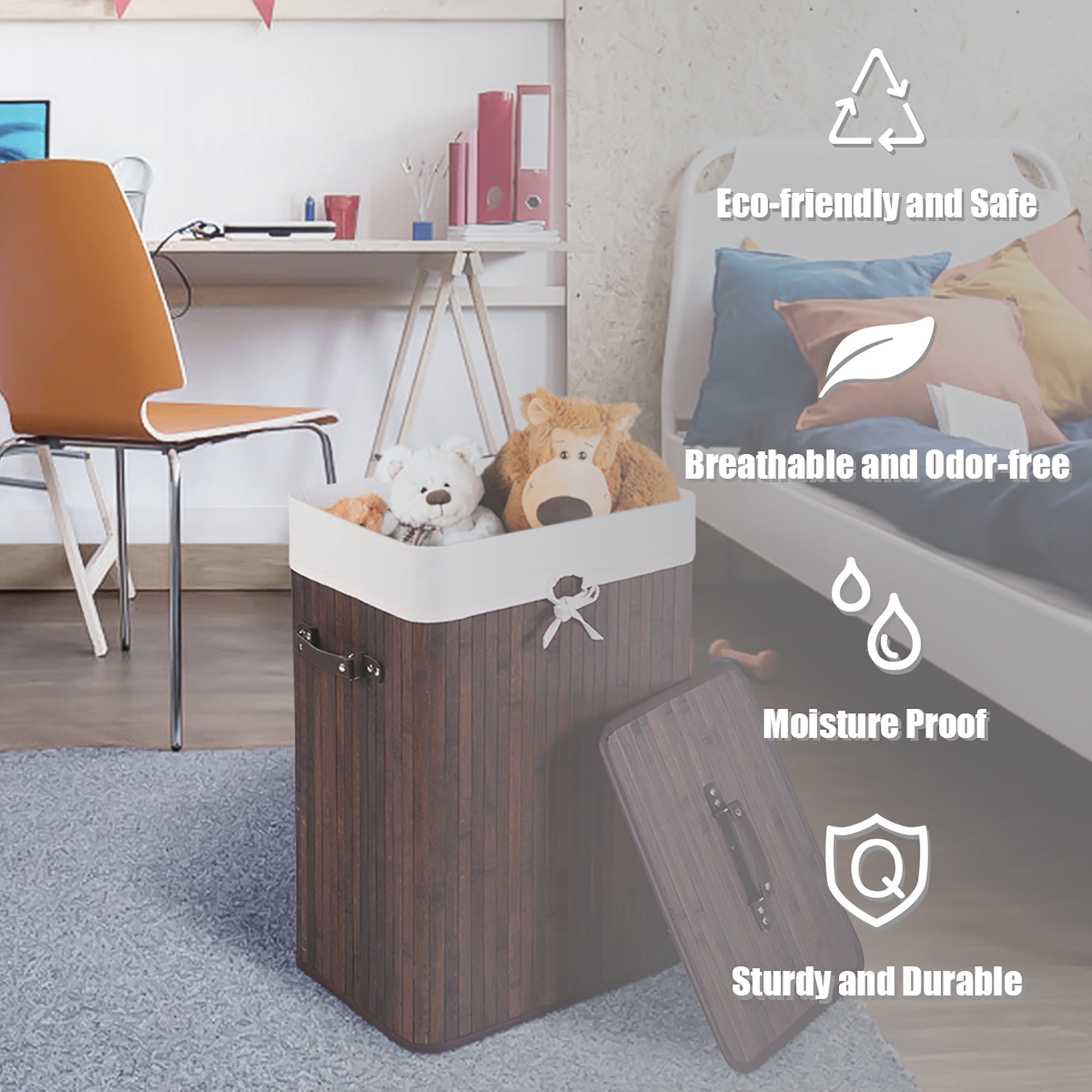 Costway Tall Portable Laundry Basket, Deep Brown & White