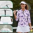 thumbnail image 6 of Uorisanigo Purple Butterfly Women's 3/4 Sleeve Golf Top with Zipper Comfortable Breathable Women's Dry-Fit Golf Polo Shirts Casual Soft Polyester Spandex Fabric Workout Tops Size L, 6 of 7