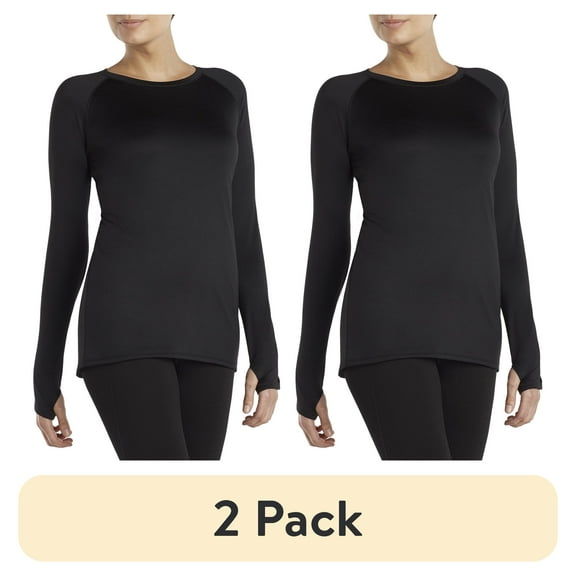 (2 pack) ClimateRight by Cuddl Duds Women's Plush Warmth Crew Neck Base Layer Top, Sizes XS to 4X