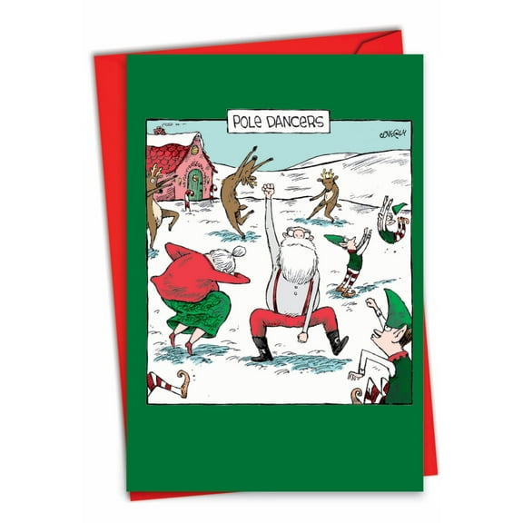 1 Funny Christmas Card with Envelope - Pole Dancers C7082XSG