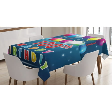 

100th Birthday Decorations Tablecloth Colorful Balloons on Star Like Dots 100 Years Birthday Rectangular Table Cover for Dining Room Kitchen 60 X 84 Inches Blue and Dark Blue by Ambesonne
