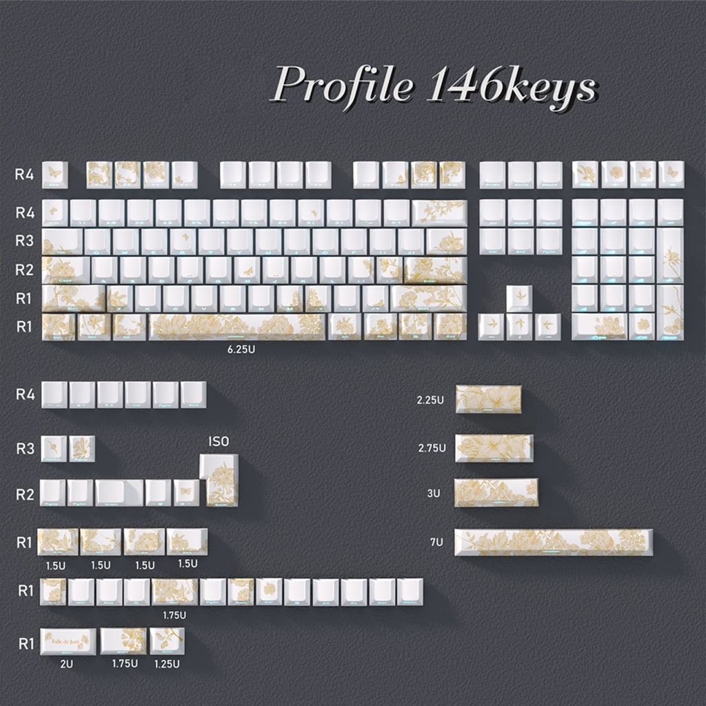 Platinums Embroidery PBT Original Height Keycaps 146/136 Keys Shine Through Backlit keycapst for Mechanical Keyboard MX