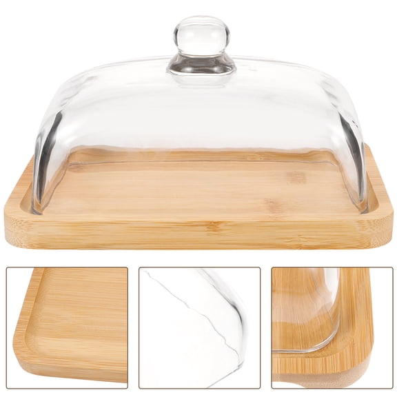 Greenadscape 1Pcs Wooden Tray With Glass Lid For Desserts And Cakes At Outdoor Events