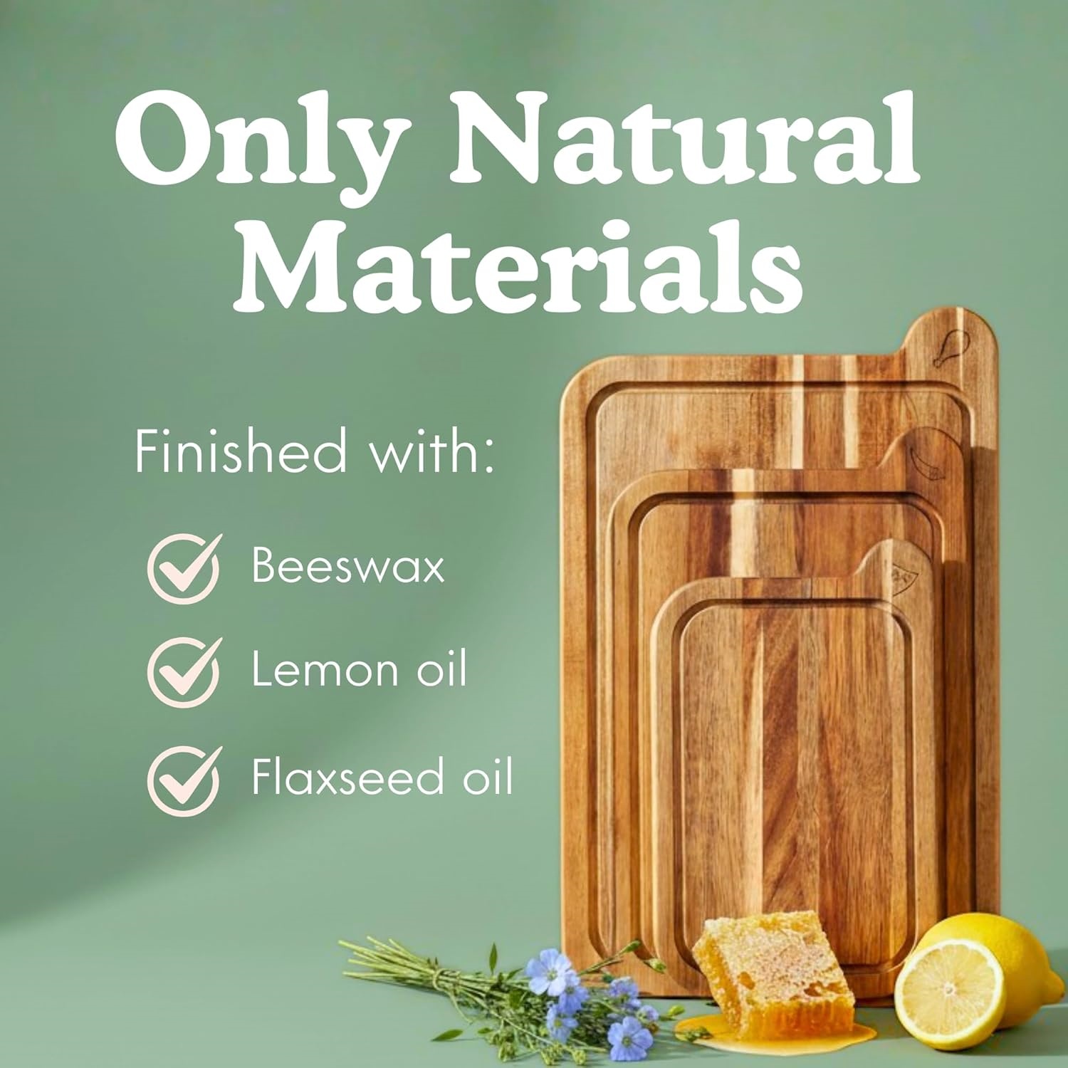 Non Toxic Cutting Boards - Cutting Board Set Free of Mineral Oil, Made of FSC Acacia Wood - Cutting Boards for Kitchen - Includes 3 Chopping Boards