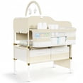 thumbnail image 1 of Cambiador para Bebe Plegable, Estación de Cambio de Pañales Impermeable, con Ajustable en 3 Alturas, 2 Cajones, Canasta de Almacenamiento, Estante para Juguetes, 360°Ruedas (Beige), 1 of 8